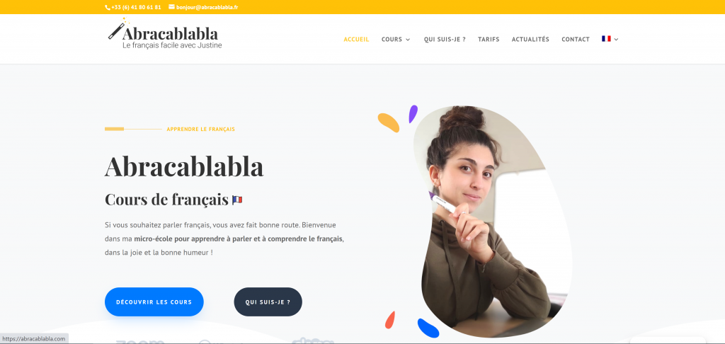Création site internet de Abracablabla, cours de Français à Bayonne